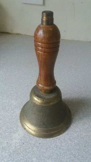 Vintage / Retro Brass Wooden Handle Hand Bell - 7 Inches Tall