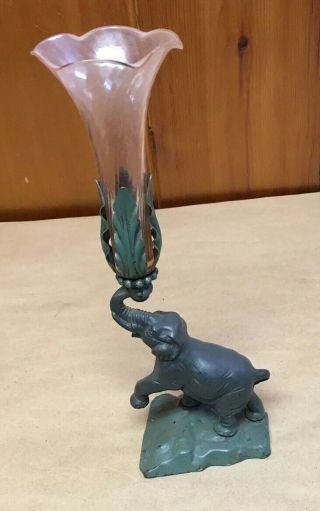 Vintage Art Deco Cast Iron Elephant Vase