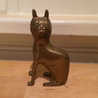 Vintage Brass Metal Cat Kitten Figurine Sculpture 4 " Abstract Modern Art Mcm