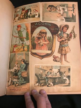 Antique 1800s Victorian Scrapbook Album Trade Cards Die Cuts Advertise Champaign