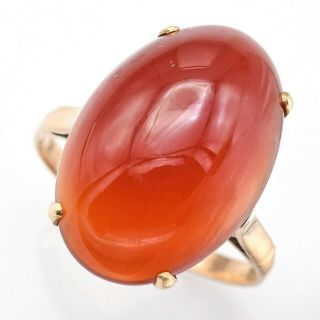 Vintage 18k Yellow Gold 10.  6 Ct Red Carnelian Oval Cocktail Ring Size 6.  25