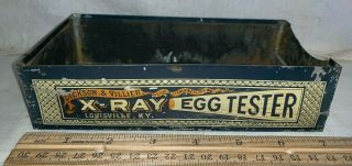 Antique X - Ray Egg Tester Tin Litho Box Louisville Ky Chicken Farm Tool Unusual