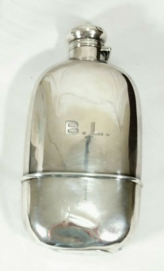 Gorham Sterling Silver Overlay Flask 6 1/2 " Monogrammed