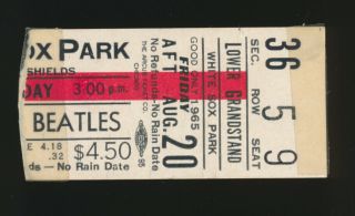 Beatles Vintage 1965 Chicago White Sox Park Concert Ticket Stub