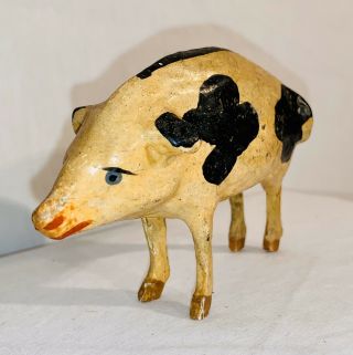 Large Antique German Papier Mache Putz Stick - Leg Naively Modeled Berkshire Pig