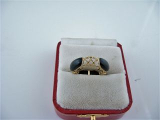 Vintage Ladies Onyx Ring Band 14kt Yellow Gold Filligree Size 5 Signed Ea