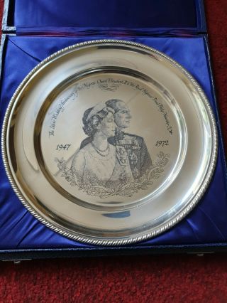 Solid Silver 10 " The Royal Anniversary Plate 285g John Pinches 1972 Issue