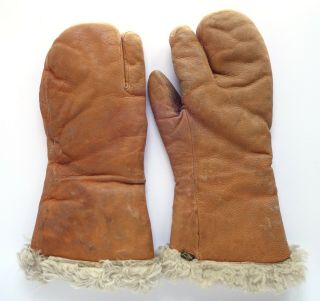 Ww2 Us Army Air Force Leather Gloves Mittens Type A - 9a Large Pilot Gunner 