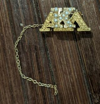 Vintage 14k Gold Alpha Kappa Lambda Fraternity Pin/brooch/pendant W/ Seed Pearls