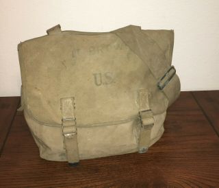 WWII US ARMY M1936 MUSETTE BAG with STRAP - PARATROOPER - DATED 1942 2