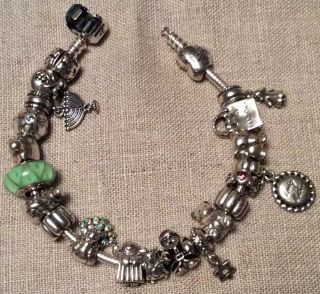 Pandora Sterling Silver Charm Bracelet Loaded 21 Charms Santa 7 1/2” 84 Gram
