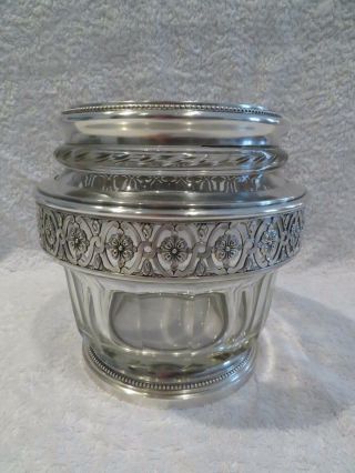 Early 20th C French Glass & Sterling Silver Vase Louis Xiv Style B64