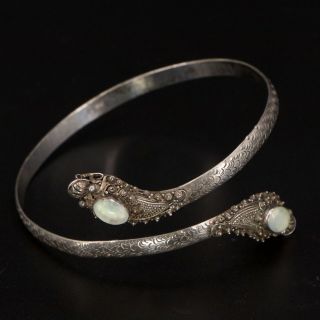 Vtg Sterling Silver - Tibetan Moonstone Dragon 9.  25 " Arm Band Bracelet - 27g