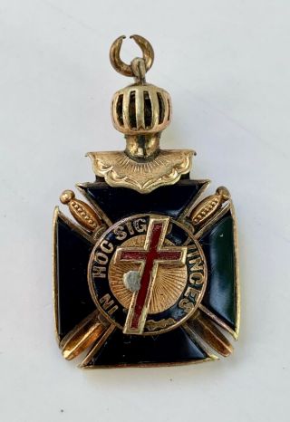 Antique Gold - Plated Knights Templar Masonic Watch Fob/pendant Medal - Red Cross