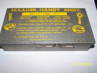 Vintage Sexauer Handy Andy Steel Box - Ball Cock Repair Parts - W/parts