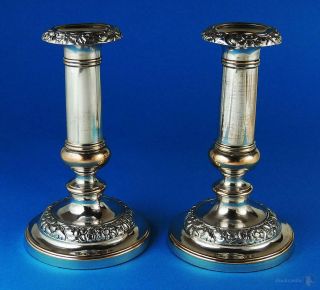 Smart Pair George Iv Old Sheffield Plate Candlesticks C1820 Floral Mounts