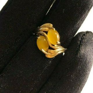Esemco Vintage 10k Yellow Gold Ring Yellow Twin Cat 