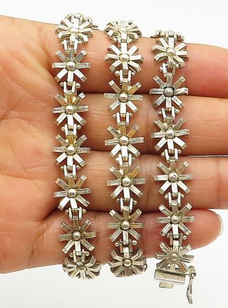 Mexico 925 Silver - Vintage Flower Designed Link Chain Necklace - N2253