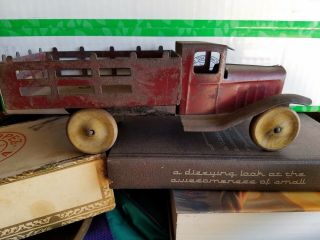 Vintage Pressed Metal Stake Body Truck With Wood Wheels