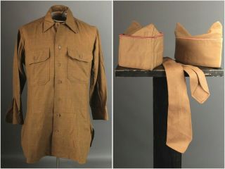 Vtg Wwii 1940s Us Army Wool Uniform Shirt Sz M 15 1/2 X 33 Caps Tie Ww2 40s 7394