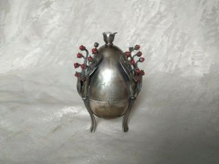 Silver Russian Egg With Lady Holding Stone - Coral Judaica Silver 84