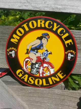 Vintage 1948 Signal Motorcycle Harley Davidson Porcelain Sign Gas Oil Cop