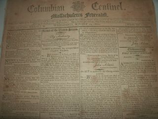 Columbian Centinel Massachusetts Federalist Oct.  29th 1800 Newspaper