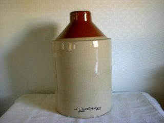 T.  Eaton Co.  Large Jug Medicine Hat Pottery Marked Vnm Two Tone Medalta