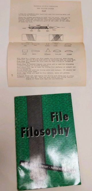 Nicholson File Co File Filosophy Booklet Copyright 1943,  Fairchild Pamphlet