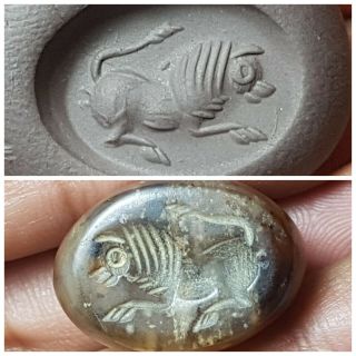 Wonderful Old Agate Lion Intaglio Seal Bead