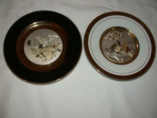 Two Small Plates Made From Metal Engravings Chokin On Porcelain Japan