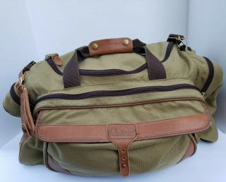 Vintage Ll Green Canvas Leather Overnight Carry On Bag Duffle,  Weekender,  Tote