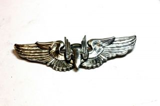 Vintage Sterling Silver Military Pilot Gunner Wings Bomb Uniform Pin Wwii Usaaf