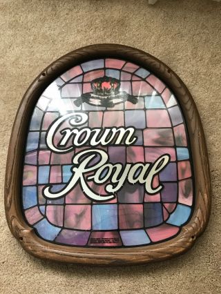 Rare Purple Crown Royal Mirror Bar Sign Advertising Oval Whiskey Wood Framed
