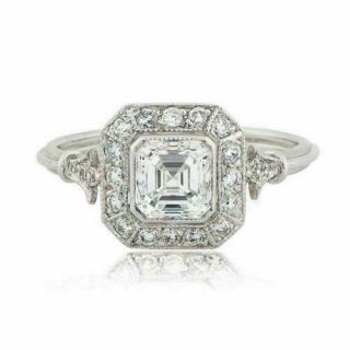 2.  1 Ct Asscher Diamond Vintage Art Deco Halo Engagement Ring 14k White Gold Over