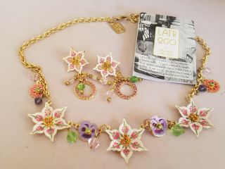 Lunch At The Ritz Garden Blossom Necklace Earring Set Flower Lily Pink