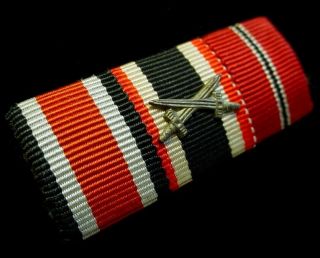 Wwii Ww2 German Ribbon Bar W/ Iron Cross War Merit & East Front Medal - Ek2 Kvk