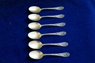 6 Antique Jb & Sm Knowles Sterling Silver Gold Wash Tea/coffee Spoons No 90 1882