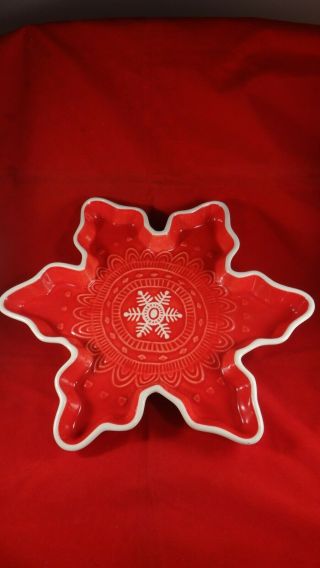 Hallmark Red & White Snowflake Candy Dish Christmas Serving Plate Shallow Bowl