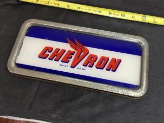 Vintage Chevron Gas Pump Ad Glass With Metal Frame Oid And