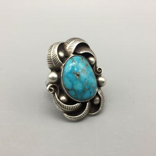 Nicely Embellished Vintage Turquoise And Sterling Silver Ring - Size 7
