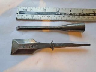 Duo Small Bevel Edged Chisels (un Handled) 1 " & 1/4 " Marples Et Al Old Tool