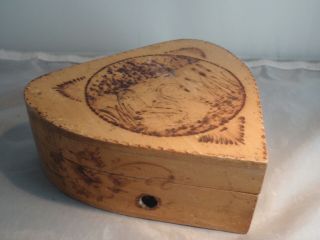 Vintage Heart Shaped Wooden Trinket Box W Lock And Key Sweden Swedish