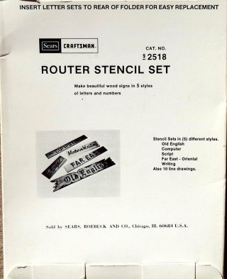 Sears Craftsman Router Stencil Set 92518 For Wood Signs 5 Different Styles