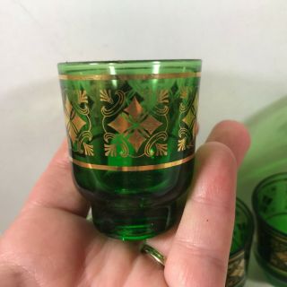 Set of 6 Emerald Green Glass Gold Gilded Shot glasses 3