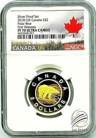2018 Canada $2 Gilt Silver Proof Polar Bear Toonie Ngc Pf70 Ucam First Releases