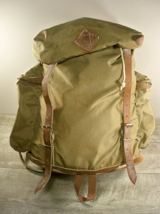 Vintage Alp Backpack Leather Bottom & Straps Backpacking Rucksack School Bag Usa