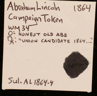 1864 Union Candidate Abraham Lincoln Presidential Campaign Token copper 3