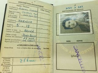 1950 British UK passport with visas: AMG,  France,  Holland,  Portugal,  Spain 3
