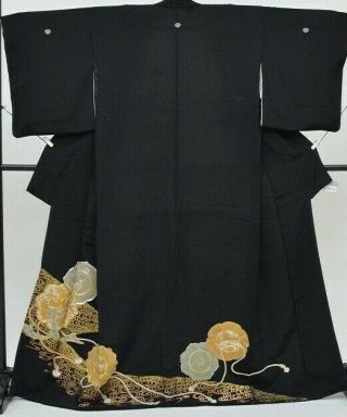 Japanese Vintage Kimono /tomesode/ Silk / Womens 63 Inc.  /black 3nfuji19997